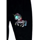 ~122/128-as fekete leggings villogó unikornis mintával
