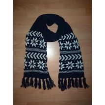 Kép a(z) Kötött, meleg férfias sötétkék sál fehér mintával termékhez