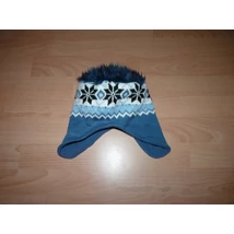 Kép a(z) Kötött sapka belül polár béléssel, tetején kék szőrmével ~5-7 évesnek termékhez