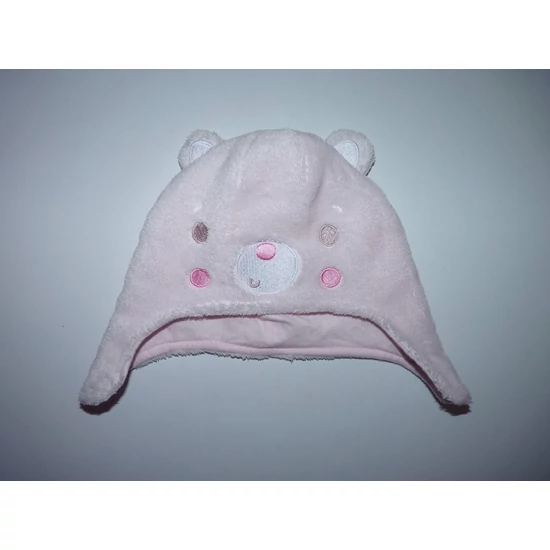 Kép a(z) 6-12 hó pamut bélelt puha macis füles sapka - rózsaszín termékhez